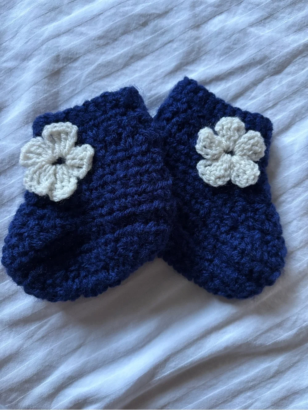 Handcrafted Navy Kids Socks with Cream Flower
